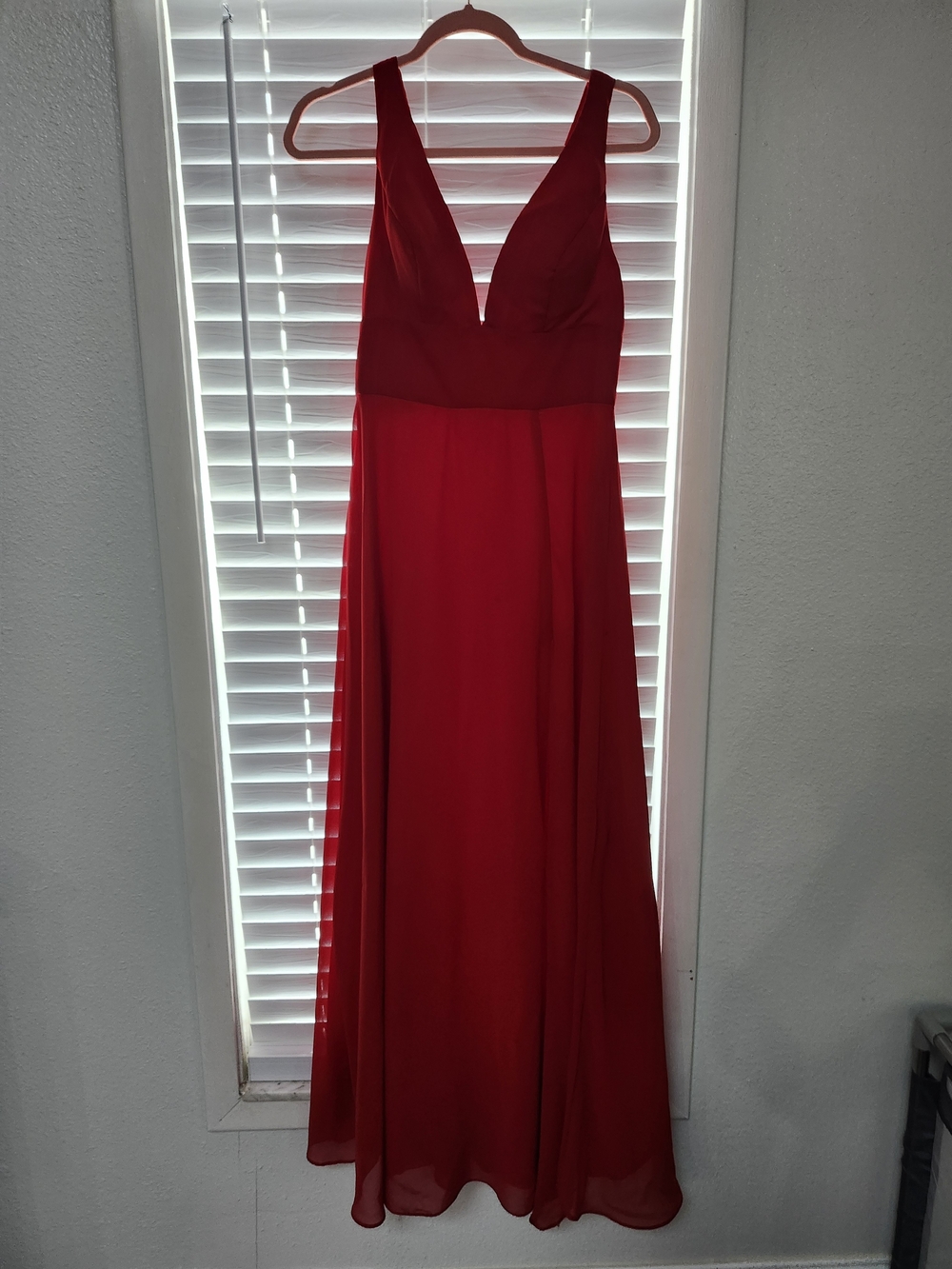 Elegant Red V-Neck Women's Dress
